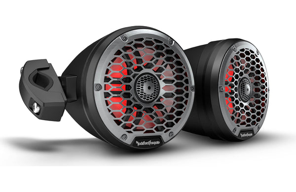 Rockford Fosgate M2WL-65MB Marine Color Optix Multicolor LED Lighted 6.5" 2-way Motorsports Can Speakers 150 Watts RMS / 600 Watts Peak with Stainless & Sport Grilles, Mounting Hardware - Black (Pair)