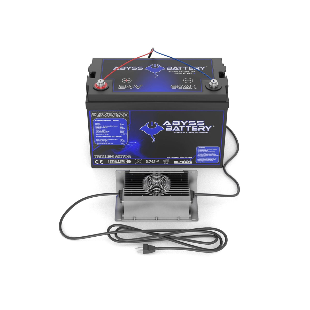 Abyss Battery 24V 60Ah Lithium Trolling Motor Battery Kit, Bluetooth / Group 27