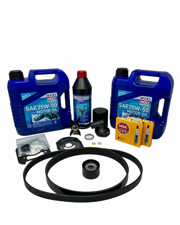 300 Hour Service Kit for Mercury Racing 500R Engines – Liqui Moly oil, OE filter, belts, and water pump kit