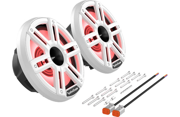 Rockford Fosgate M2 8" Marine Speakers with Horn Tweeters - White with RGB LEDs